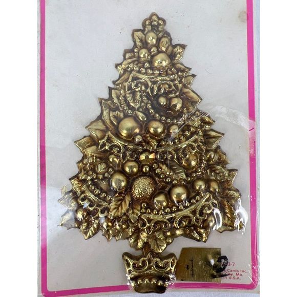 Vintage Hallmark Gift Trim Gold Christmas Tree 7" NOS Sealed MCM - Picture 2 of 4